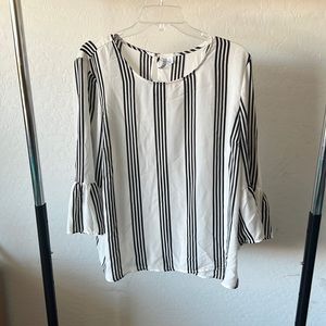 White Long Sleeve Blouse w/ Black Stripes